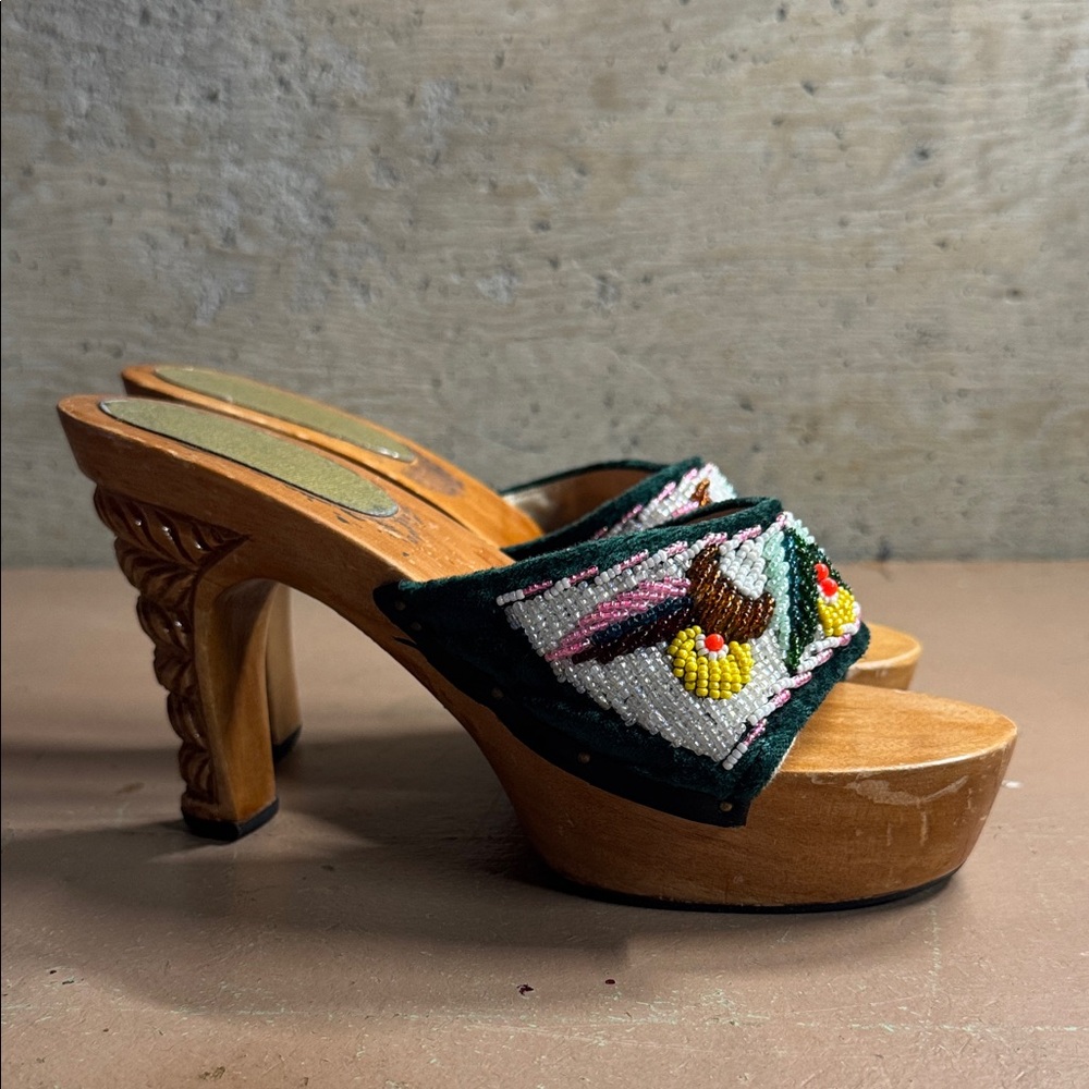 Beaded Wooden Platform Sandals